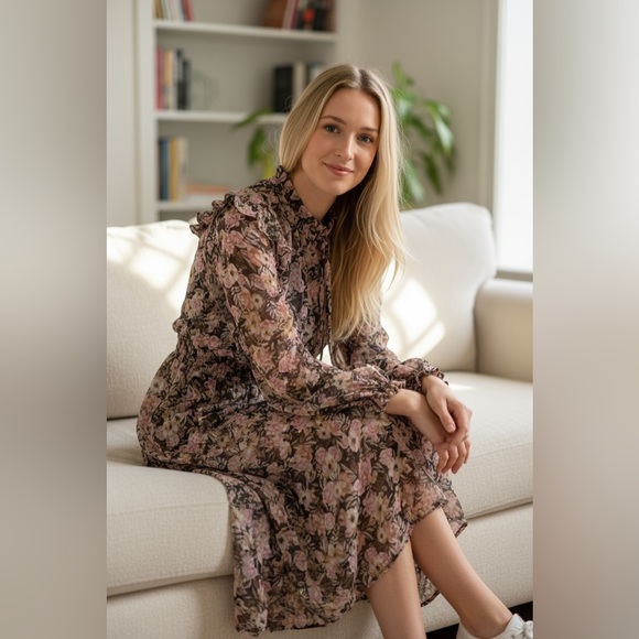 Bohme Black and Pink Floral Long Sleeve Dress - Picture 2 of 12